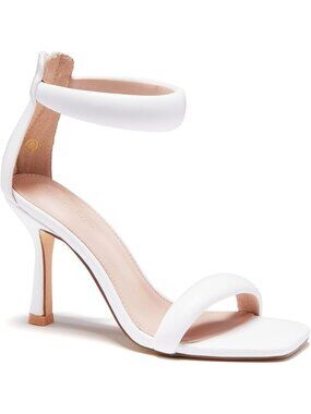 Women's White One Strap Sandals Square Toe Stiletto Heels Casual Summer Shoes
